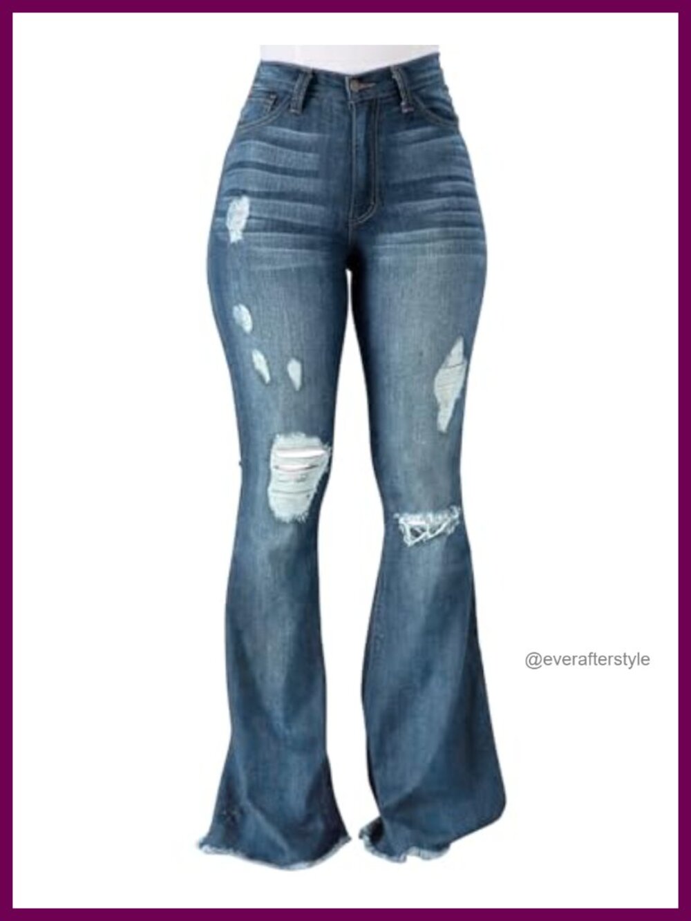 High Waist Ripped Flare Bell Bottom Jeans Wide Leg Denim Pants Western